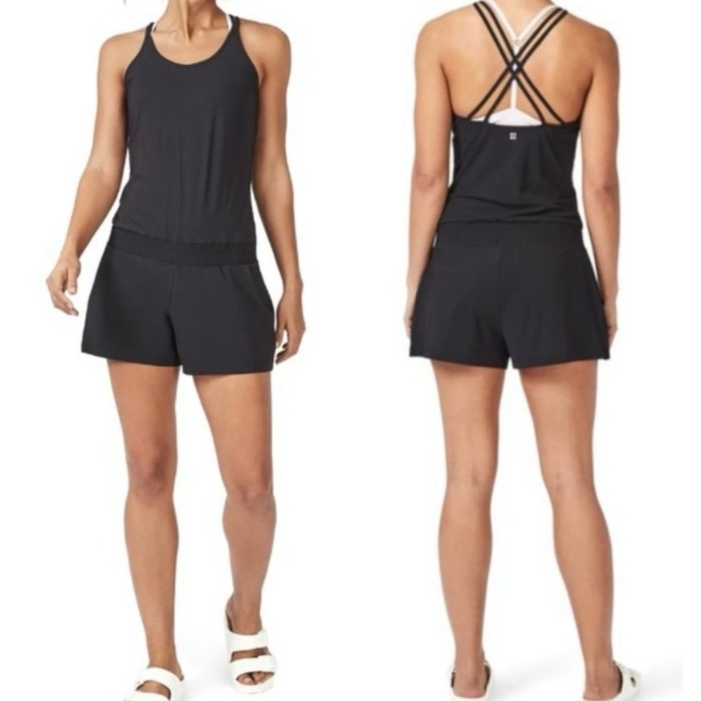 Sweaty Betty Horizon Performance Romper Size XS Black Crisscross Back Athletic